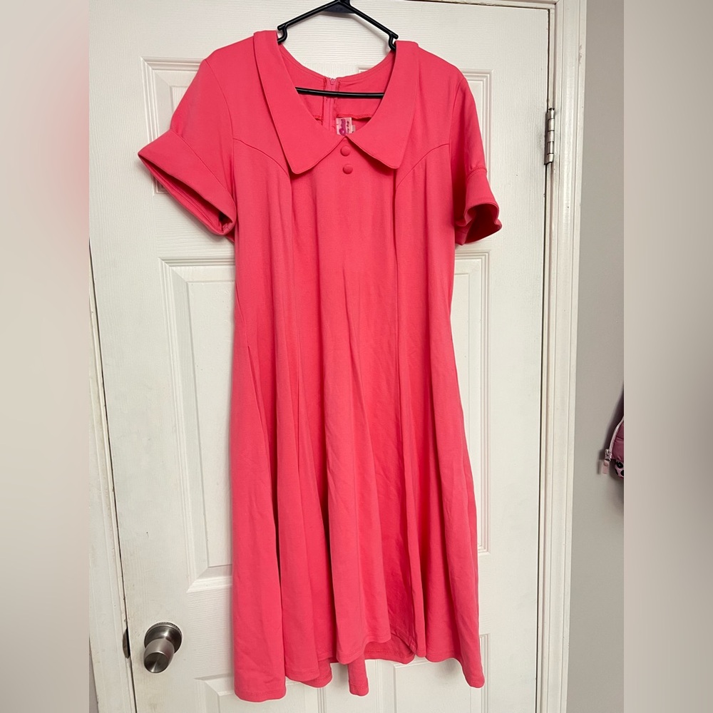 Pin up Couture Pink Midi Dress with Collar